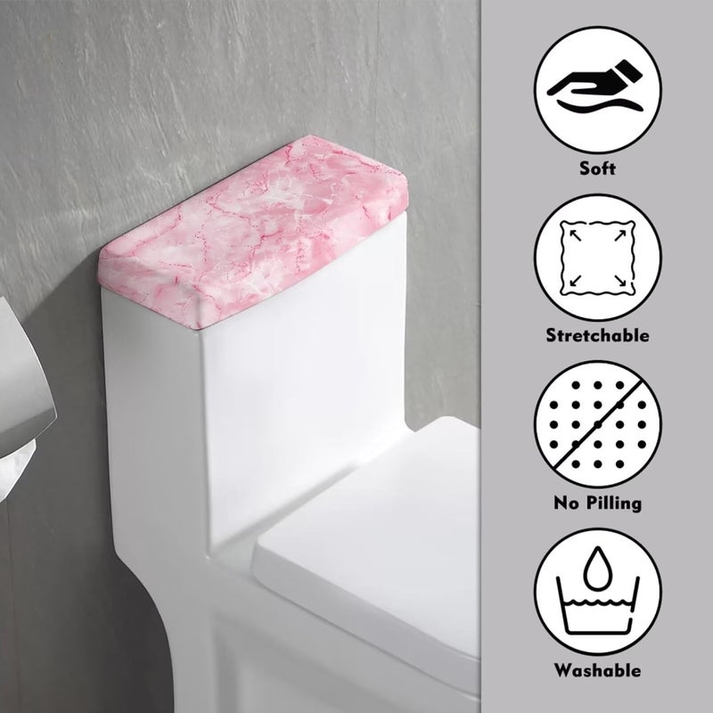 Tesivruno Marble Print Toilet Tank Lid Cover for Bathroom Universal Toilet Top Lid Protector with Elastic Bottom Keep Dust Stain Off Tanks, Pink - Image 3